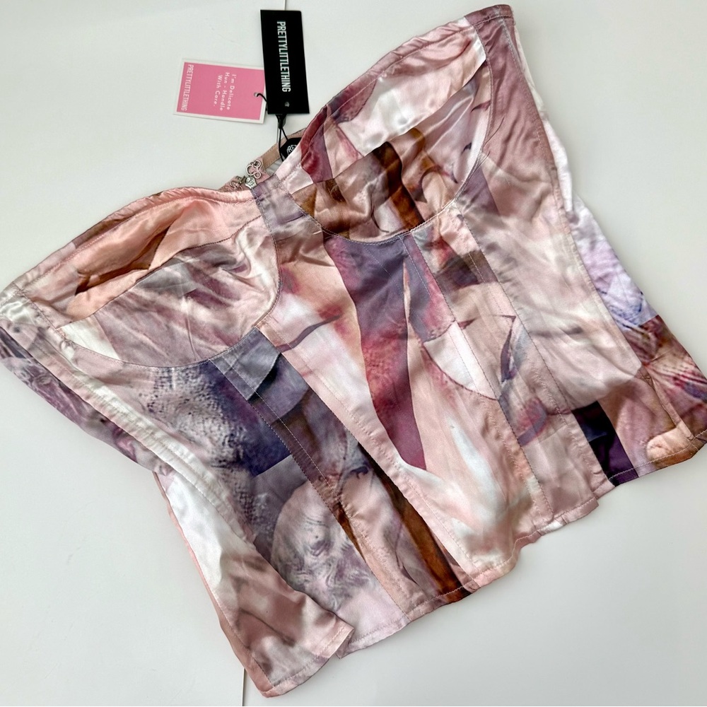 PrettyLittleThing Nude Abstract Satin Corset Size 12